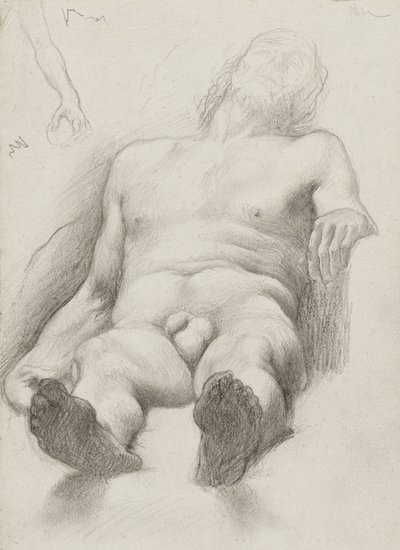 Studie - Reclining Nude Man, 1856-58 (grafitt på kremfarget papir) av Edgar Degas