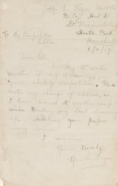 Brev til en aviskonkurranseredaktør, 1. november 1917 av Edgar Fryer
