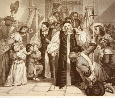Frigivelsen av syv biskoper etter rettssaken deres i Westminster Hall, 29. juni 1688, gravert av H.Bourne (gravering) av Edgar Melville (after) Ward