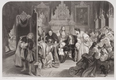 James II (1633-1701) mottar nyheter om landingen av prinsen av Orange, gravert av FA Heath av Edgar Melville Ward