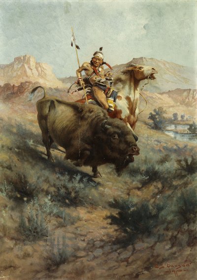 Indian og Buffalo, 1891 av Edgar Samuel Paxson
