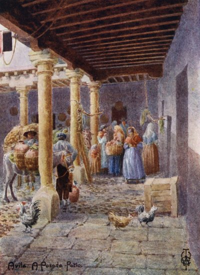 Nord-Spania: Avila, A Posada Patio (farge litho) av Edgar T. A. Wigram