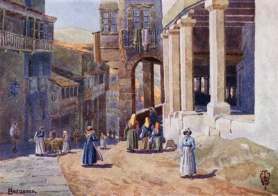 Nord-Spania: Betanzos, A Colonnaded Calle (farge litho) av Edgar T. A. Wigram