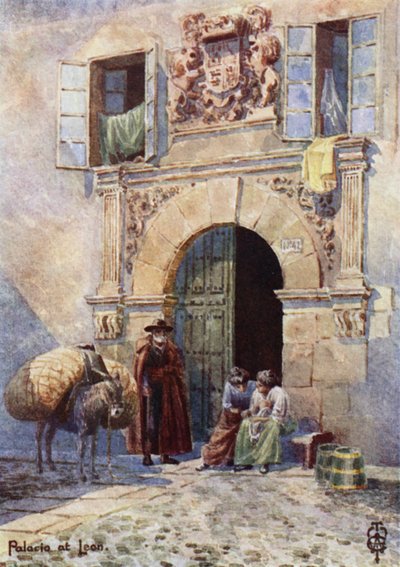 Nord-Spania: Leon, An Old Palace Doorway (farge litho) av Edgar T. A. Wigram