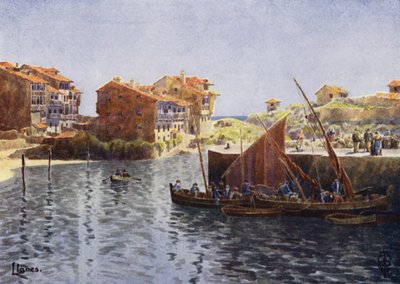 Nord-Spania: Llanes, The Harbor (farge litho) av Edgar T. A. Wigram