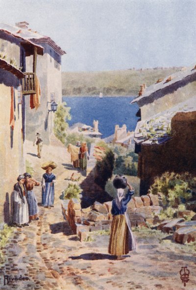 Nord-Spania: Rivadeo, An Approach to the Harbor (farge litho) av Edgar T. A. Wigram