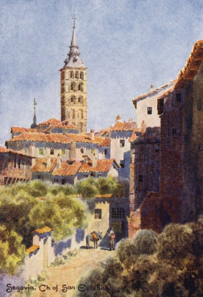 Nord-Spania: Segovia, San Esteban-kirken (farge litho) av Edgar T. A. Wigram