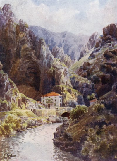 Nord-Spania: Deva-juvet, Urdon (litho-farge) av Edgar T. A. Wigram