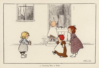 Lære ham å gå (farge litho) av Edith Farmiloe