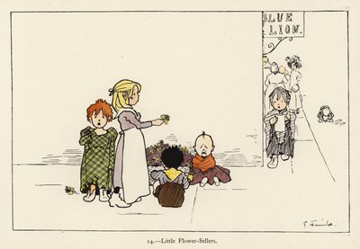 Little Flower-Sellers (farge litho) av Edith Farmiloe