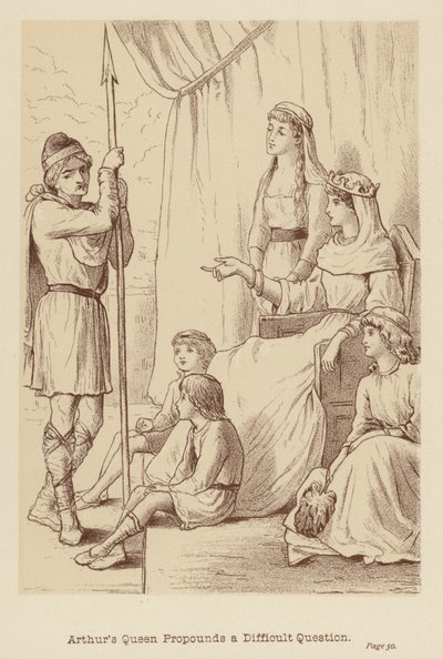 Arthurs dronning stiller et vanskelig spørsmål (litografi) av Edith Scannell
