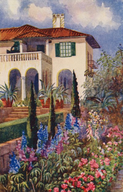 Et hjørne av hagen i Villa Arcadia, Johannesburg (farge litho) av Edith Struben