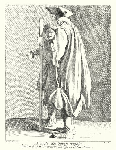 Blind mann fra Quinze-Vingts sykehus (gravering) av Edmé (after) Bouchardon