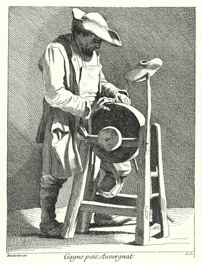 Knivsliper fra Auvergne (gravering) av Edmé (after) Bouchardon