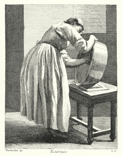 Scullery Maid (gravering) av Edmé (after) Bouchardon