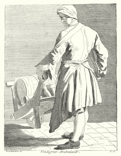 Reisende eddikselger (gravering) av Edmé (after) Bouchardon
