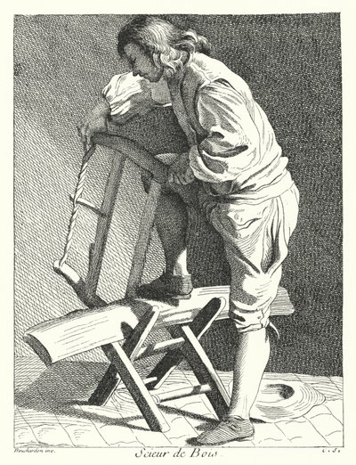 Wood Sawyer (gravering) av Edmé (after) Bouchardon