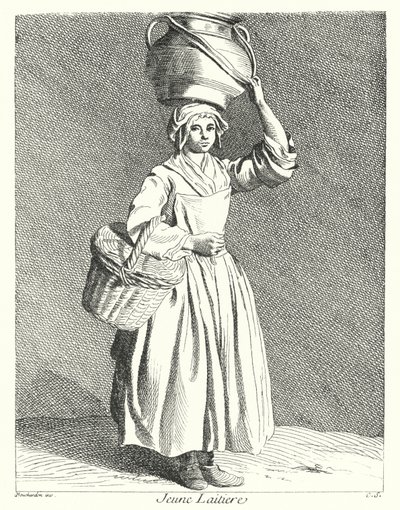 Young Milkmaid (gravering) av Edmé (after) Bouchardon