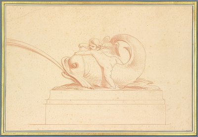Vannsprutende delfin til venstre med en amor. 1737 av Edmé Bouchardon