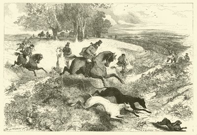 Hare coursing i England (gravering) av Edmond (after) Morin