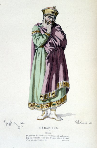 Karakteren til Phocas i tragedien Heraclius - Full Theatre: (Samling av skuespill av Corneille) tegning av Geffroy, gravering av Delanoix - red. Laplace, Sanchez et Cie, Paris 1884 av Edmond Aime Florentin Geffroy