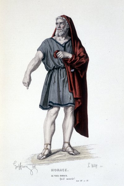 Karakteren til den gamle Horace i tragedien Horace - Full Theatre: (Samling av skuespill av Corneille) tegning av Geffroy, gravering av L. Wolff - red. Laplace, Sanchez et Cie, Paris 1884 av Edmond Aime Florentin Geffroy