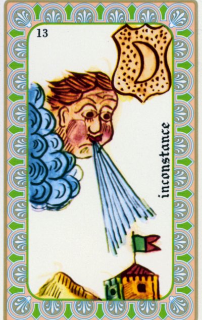 tarot av magus Belline tegnet av Edmond Billaudot c. 1845 og gitt til klarsynte Belline for nyutgivelse: kort av ustadigheten: vinden blåser av Edmond Billaudot