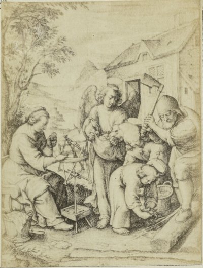 Fotoreproductie van de gravure The chips-dør Hieronymus Wierix Chips (tittel på objekt) av Edmond Fierlants