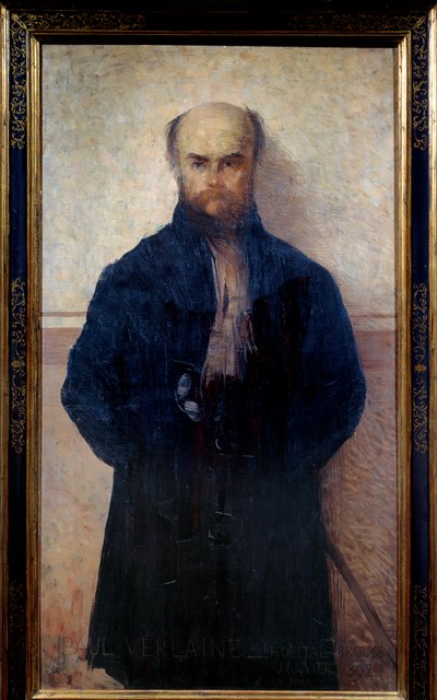 Portrett av Paul Verlaine (1844 - 1896) fransk poet og forfatter. Maleri av Edmond Francois Aman Jean (Aman-Jean, Amand Jean, Aman-Jean av Edmond François Aman Jean