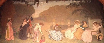 Unge jenter ser på et friluftsteater av Edmond François Aman Jean