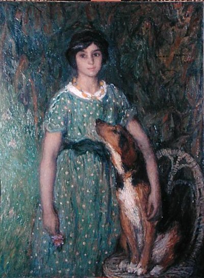 Ung jente med en hund av Edmond François Aman Jean