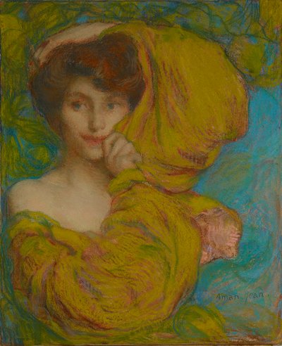 Ung kvinne med gult skjerf, ca. 1900. av Edmond François Aman Jean