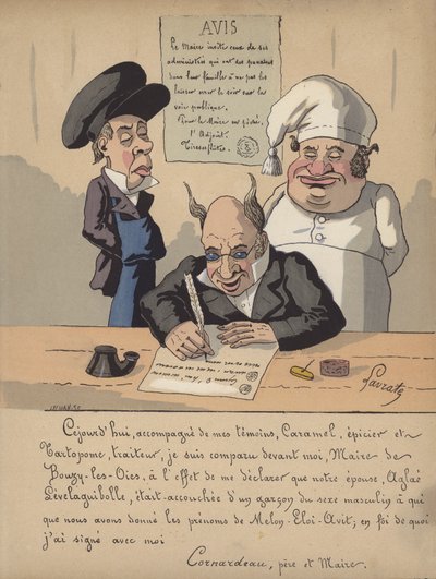 En ordfører skriver et varsel (farge litho) av Edmond Lavrate