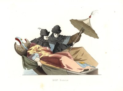 Venetianere iført bauta-masker av Edmond Lechevallier Chevignard
