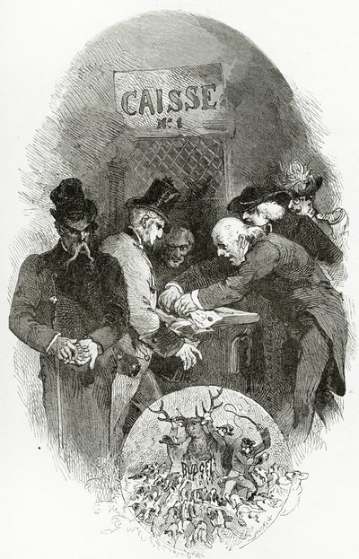 Emargement - illustrasjon fra Napoléon le Petit, 1800-tallet (bw gravering) av Edmond Morin