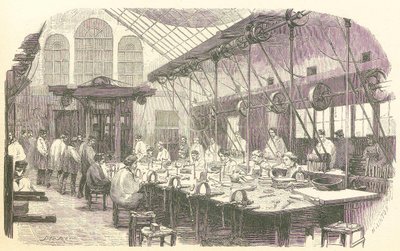 Sølvsmeder på jobb på Christophle Flatware Factory i Paris, pub. 1875. av Edmond Morin