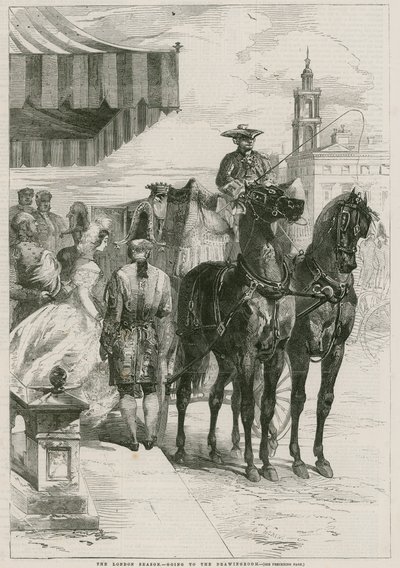 The London Season - gå til salongen (gravering) av Edmond Morin