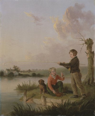 The Young Anglers (olje på panel) av Edmund Bristow