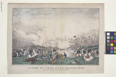 Siege Of Vera Cruz, 25. mars (håndfarget litografi) av Edmund Burke Kellogg