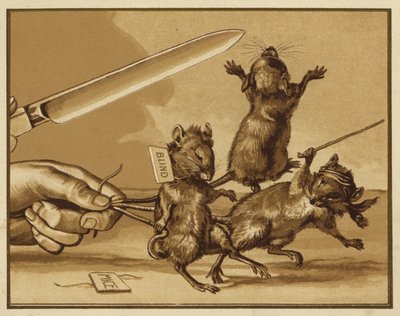 Illustrasjon for tre blinde mus (farge litho) av Edmund G. Caldwell