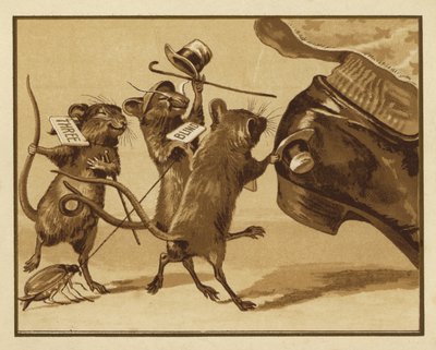 Illustrasjon for tre blinde mus (farge litho) av Edmund G. Caldwell