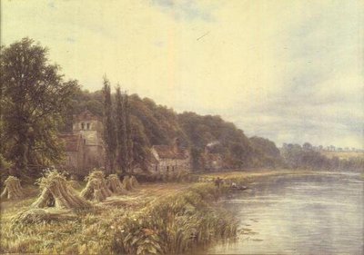 Riverside Village med figurer som fisker av Edmund George Warren