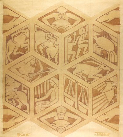 Stjernetegn - Art Deco, april 1934 (gouache på papir) av Edmund Hunter