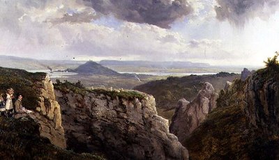 Elbor Rocks ser mot Glastonbury, med kunstneren E.J. Niemann, malt av A.F. de Prades av Edmund John Niemann