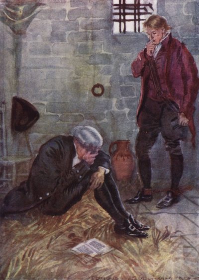 Illustrasjon for The Vicar of Wakefield av Oliver Goldsmith (farge litho) av Edmund Joseph Sullivan