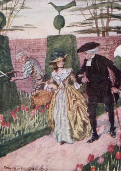 Illustrasjon for The Vicar of Wakefield av Oliver Goldsmith (farge litho) av Edmund Joseph Sullivan