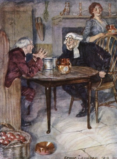 Illustrasjon for The Vicar of Wakefield av Oliver Goldsmith (farge litho) av Edmund Joseph Sullivan