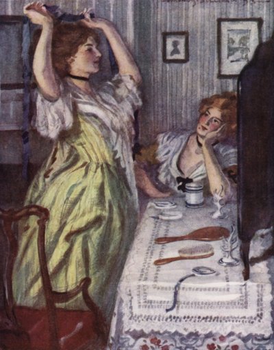 Illustrasjon for The Vicar of Wakefield av Oliver Goldsmith (farge litho) av Edmund Joseph Sullivan