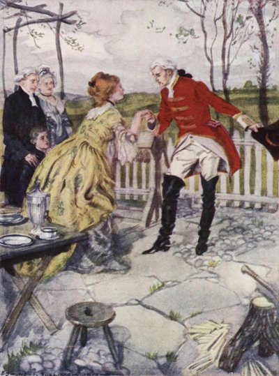 Illustrasjon for The Vicar of Wakefield av Oliver Goldsmith (farge litho) av Edmund Joseph Sullivan