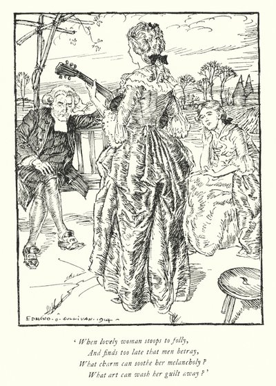 Illustrasjon for The Vicar of Wakefield av Oliver Goldsmith (litho) av Edmund Joseph Sullivan